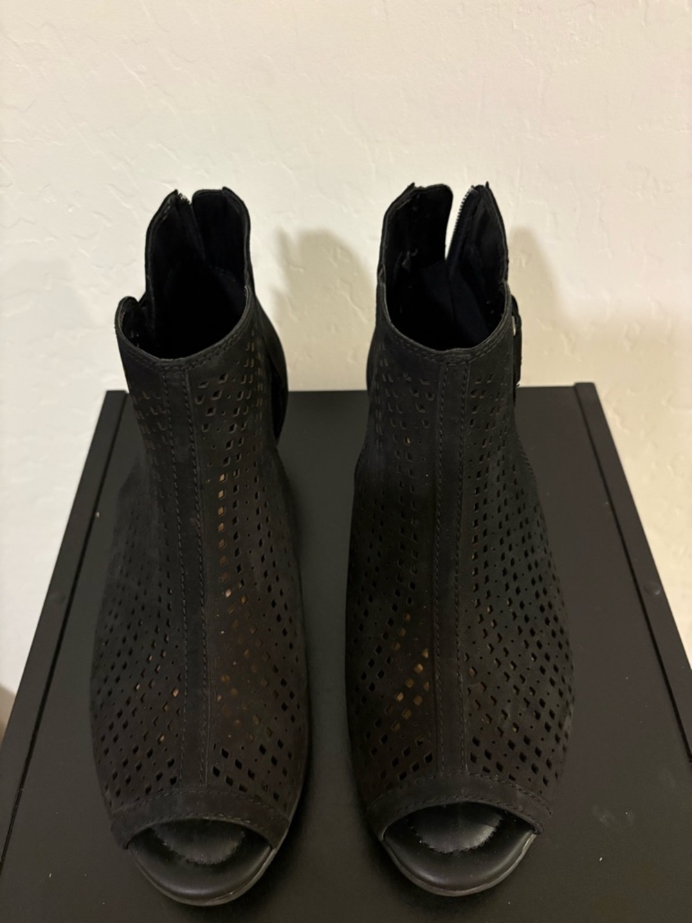 Black Perforated Peep-Toe Ankle Booties
